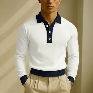 INCERUN Men's Casual Knit Long-Sleeved Polo T-Shirt, Ideal Fall Outfit for Daily Wear