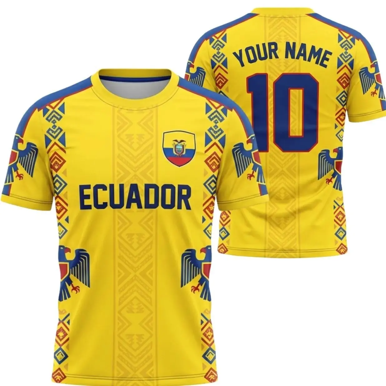 Men's Custom Ecuador Soccer Jersey - Personalized Name-Number Football Tee, All-Over Print Basic Crew/V, Bold Colors Breathable Light Recycled Poly Match Day Fan Apparel for Women QVV, Short Sleeve Tops