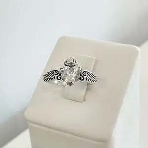 Sterling Silver 925 Wings Crown CZ Heart Ring Wing Jewelry