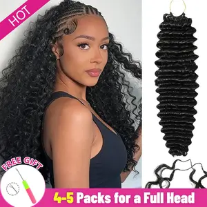 BLING HAIR Deep Wave Human Hair Crochet Bundles 14-22 Inch 50g Pre-Separated Feather Crochet Human Hair Invisible Knotless Crochet Hair Extensions for Black Women