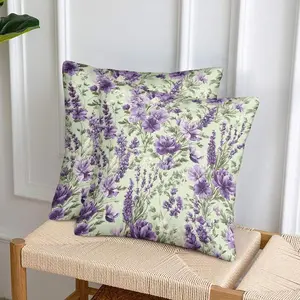 JIT 2pcs Purple Floral, Foliage, and Botanical Pattern Printed Pillow Covers, Cute Cushion Covers, Tatami Decorative Pillow Covers, Festive Decorative Pillow Covers, Living Room Bedroom Sofa Decorative Pillow Covers, Gift for Family (Insert Not Included)