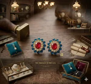 Nomad Jewels | Vintage Ruby Red & Royal Blue Studs, Retro Sunflower Crystal Earrings, Elegant Victorian Style Jewelry, Bold Holiday Gift #redearrings #vintagejewelry #statementstuds #holidaystyle #jewelrygift #aestheticjewelry #tiktokshop2026
