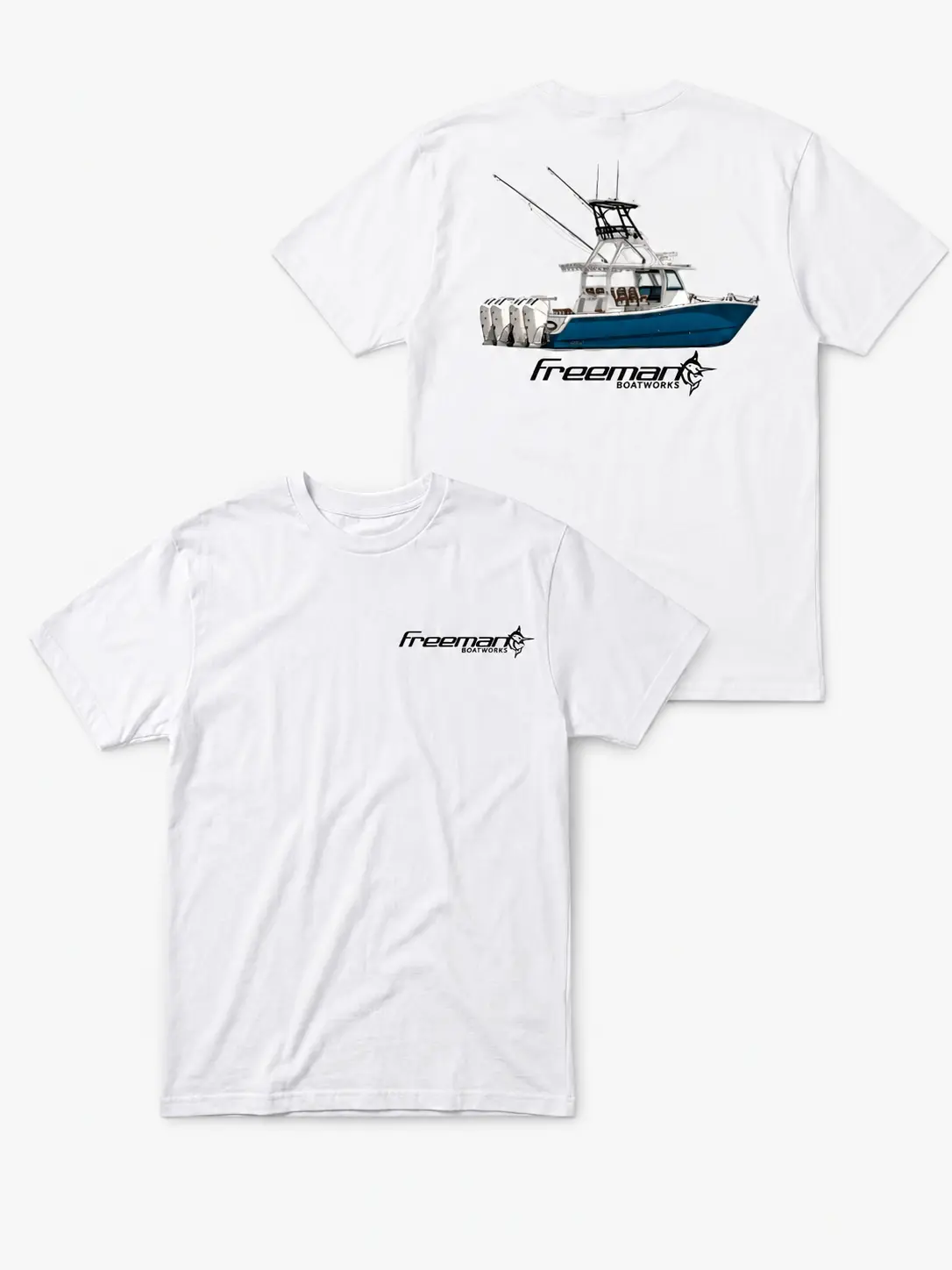 Freeman 43 Boatworks T-Shirt – Offshore Center Console Fishing Tee for Men, Coastal Marine Shirt