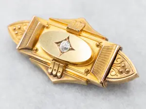 Bloomed Gold Old Mine Cut Diamond Victorian Mourning Brooch