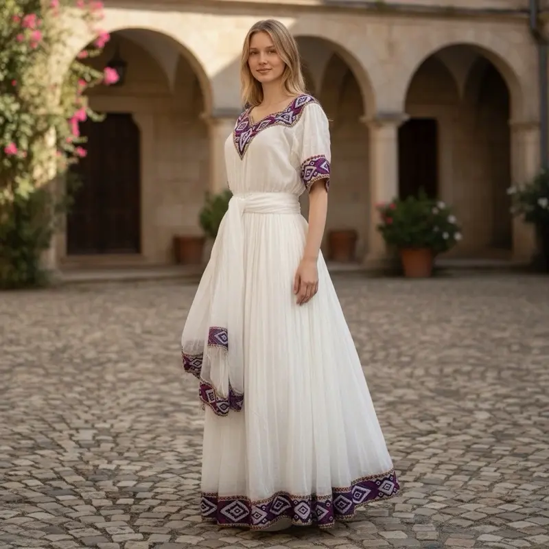 modern habesha dress 2023 Handwoven Modern Habesha Couple's Outfit Habesha Dress es00152