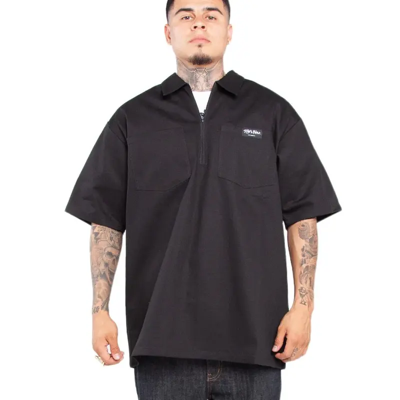Shaka Wear Men's Classic Style Casual Short-Sleeve Half-Zip Shirt - Regular Collared Neck Heavyweight Thick Cotton Durable Zipper Top, Workwear Staple for Casual Outings