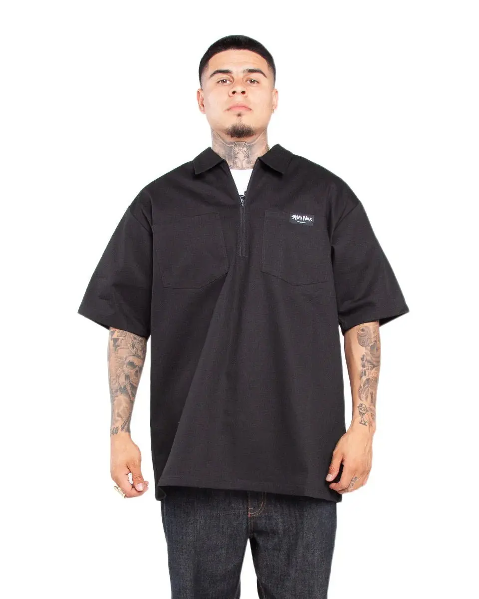 Shaka Wear Men's Casual Work Shirt, Heavyweight Thick Cotton Short-Sleeve Half-Zip Top, Long-lasting and Durable with Zipper