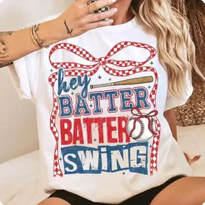 Retro Baseball Batter Swing T Shirt with Checkered Design Game Day Baseball Coquette Tee for Coaches and Moms X3J