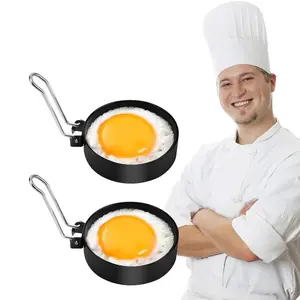 2pcs/set Stainless Steel Egg Pan, Non-stick Omelet Pan with Long Handle, Egg Cakes Ring Maker for Kitchen, Egg Utensils