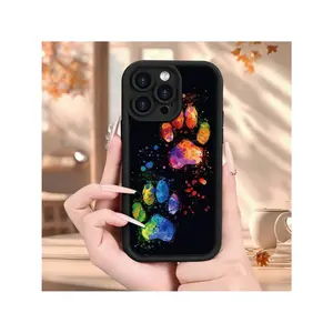 Beautiful Puppy Paw Pattern  Male And Female Frosted Texture Sky Eye Ladder Groove Mobile Phone Case Comfortable Grip For IPhone 16/16PRO/16PLUS/16PROMAX/15/15PLUS/15PRO/15PROMAX/14/14PLUS/14PRO/14PROMAX/13/13mini/13PRO/13 Suitable for iPhone 17 Air