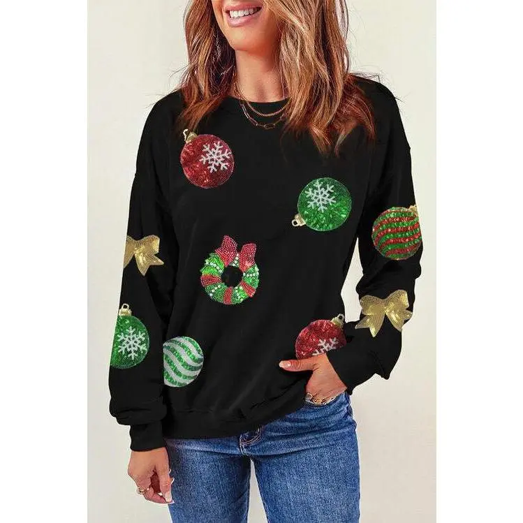 Sequin Patch Christmas Element Sweatshirt
