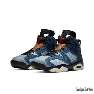 Retro High-Top Denim Basketball Sneakers, Washed Blue Denim & Tan Leather, Red Accent Details, Breathable Perforated Panels, Cushioned Off-White Outsole, Streetwear Style for Casual & Daily OOTD