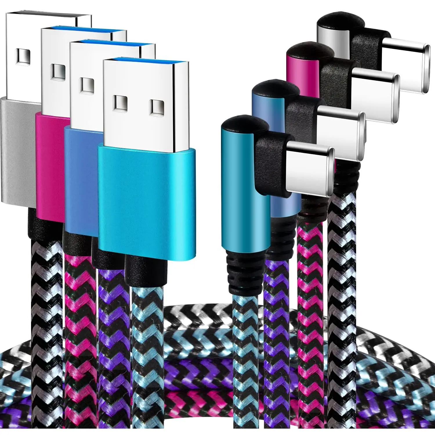 USB C Cord: [90 Degree/6ft/4Pack] Nylon USB C Cable Angle Cord Compatible with iPhone 16/16/15 Plus/16/15 Pro/16/15 Pro Samsung Galaxy S10/S10e/9/Note 10, USB C Charger Cable