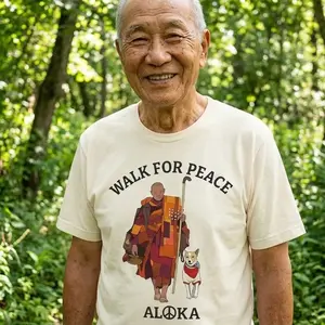 Peace Walking Monk and Aloka Dog Minimalist Walk For Peace Zen Meditation Shirt