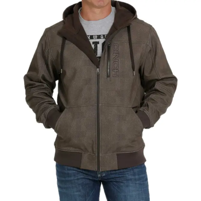 Cinch Men's Bonded Printed Brown Hooded Jacket