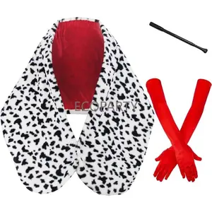 Party Women Cruella Deville Costume Accessories Spotted Dog Leopard Print Scarf 1920s Gloves and Holder for Cosplay Halloween