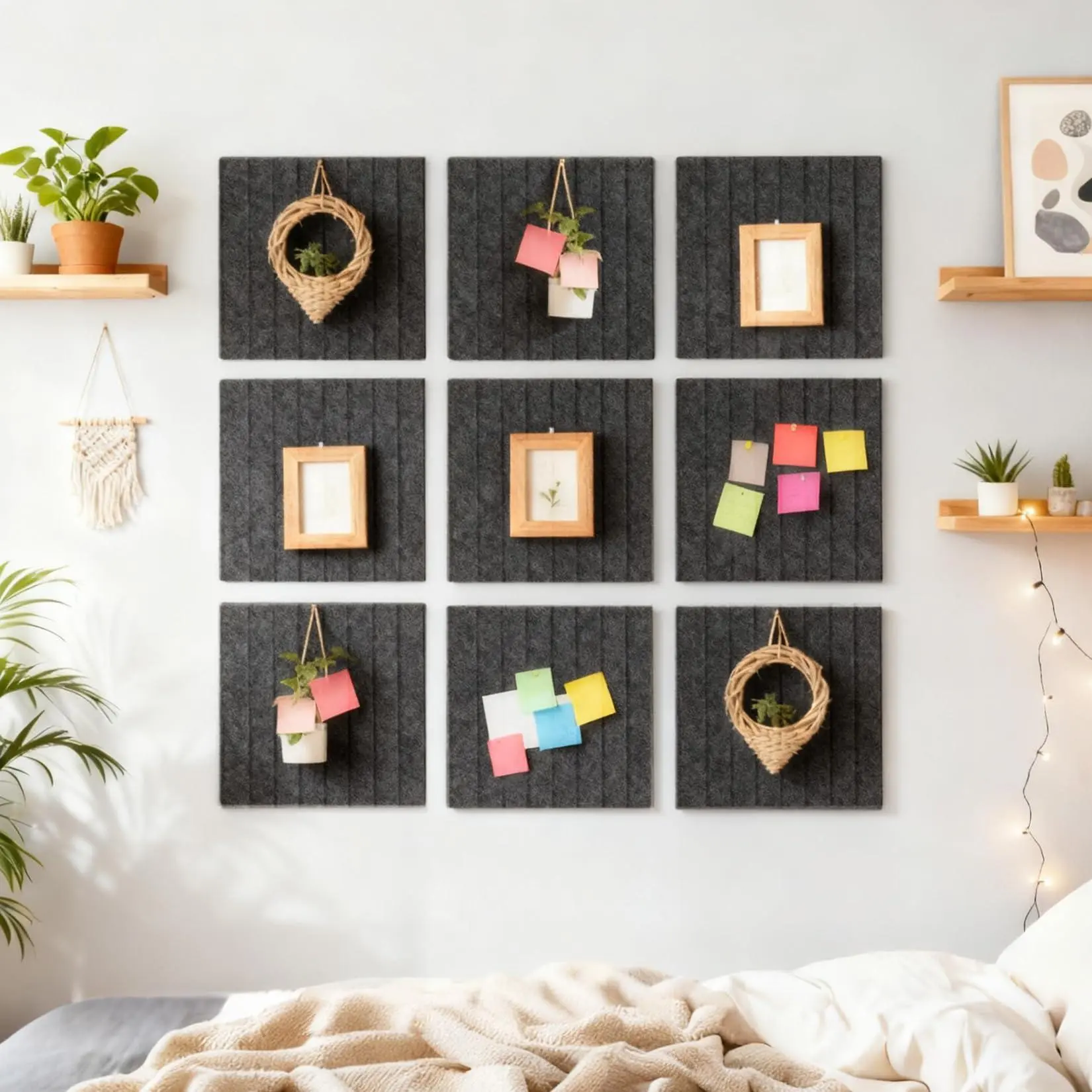 Large Sound Absorbing Felt Bulletin Board - 59" x 36" 15-Pack Self-Adhesive Pinboard Tiles with 30 Pushpins - Decorative Memo and Photo Display, Cork Board Alternative for Office, Home