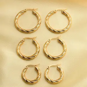 6pcs Light Luxury Twisted Pattern Large Circle Earrings in Golden with Multiple Sizes, Simple and Versatile for Daily Use durable accessory stackable hoop party jewelry evry jewel woman