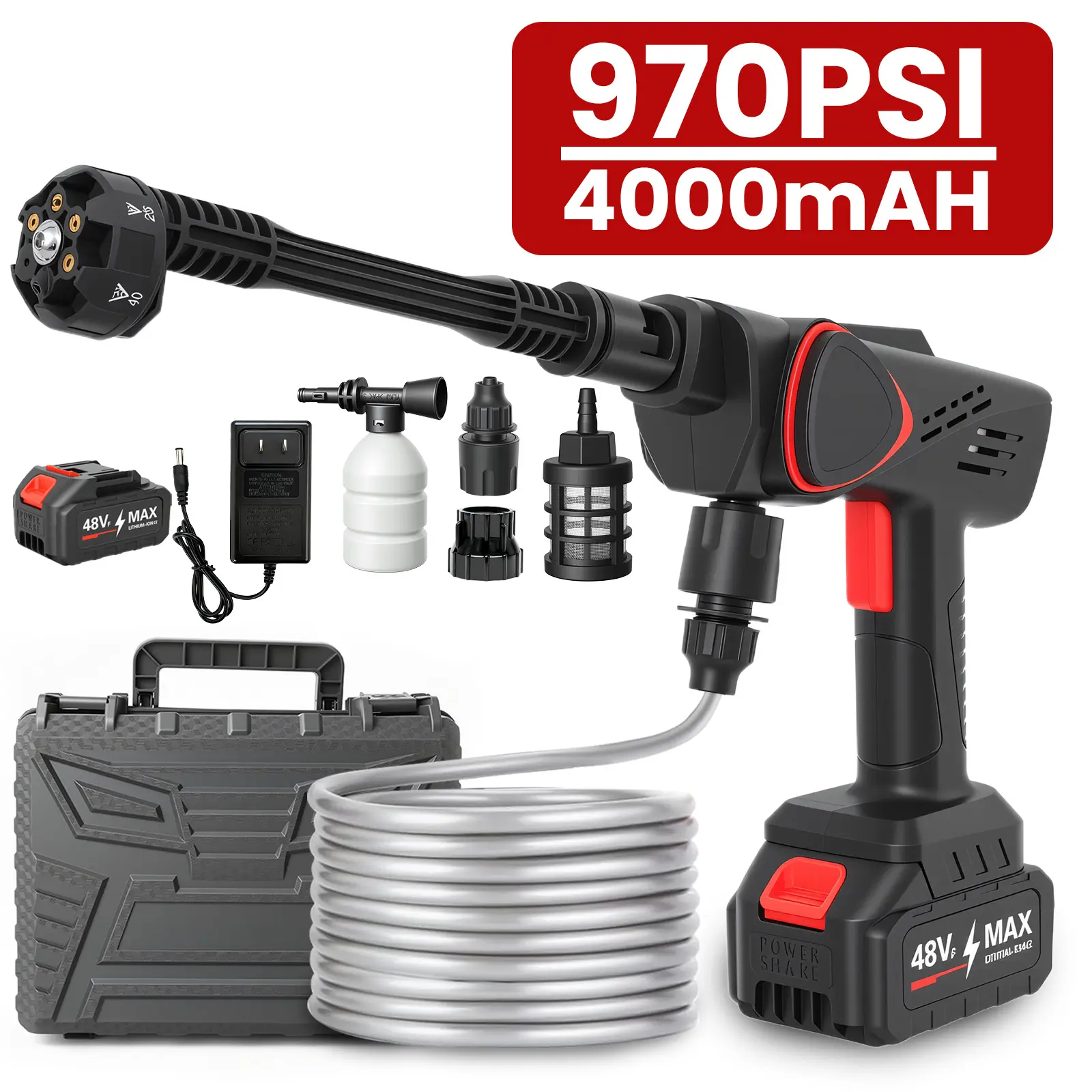6-in-1 Nozzle Cordless Pressure Washer 970PSI with Battery & Charger, Portable High-Pressure Cleaner for Car, Patio, Fence, Garden, Best Gift for Thanksgiving, Christmas, New Year