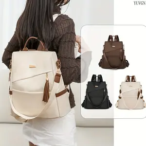 Premium Anti-Theft Convertible Backpack for Students, Fashion Contrast Tassel Design Travel & Commute Bag, Multi-Functional Casual Shoulder Backpack for Outing & Daily Use