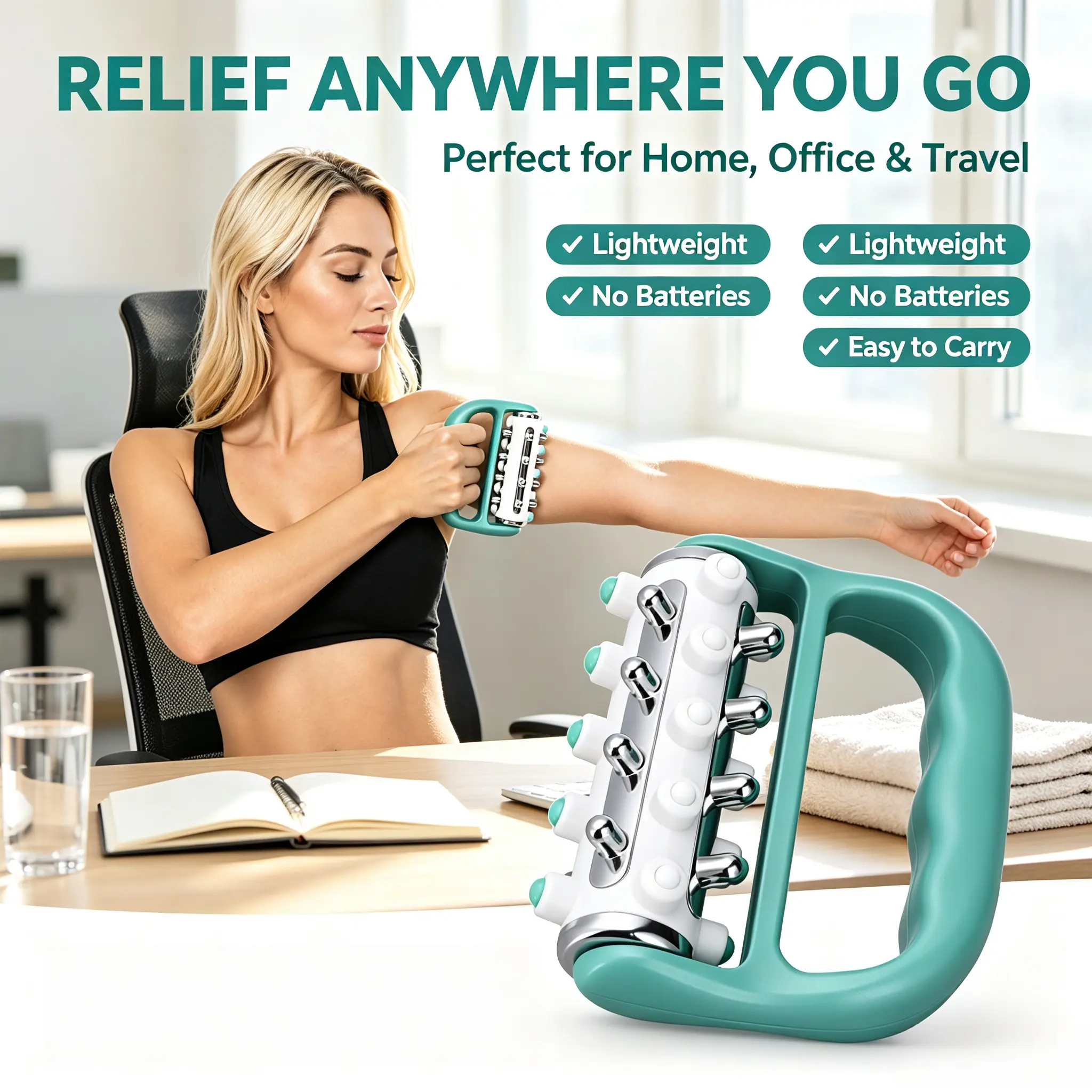 Handheld Muscle Roller Massager with Handle - Ergonomic D-Handle Shape ABS Plastic Functional Tool for Post-Workout Recovery, Body-Wide Deep Tissue Relief, Balance Training neuropathy pain