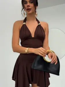 Sexy Flowy V Neck Halter Embellished Bodycon Girly Lightweight Party Womenswear Dress