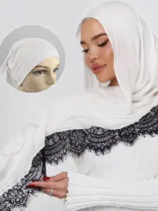 Muslim Headscarf Set with Hat, Lace Trim Decoration, Soft Breathable Fabric, Daily Wear, Prayer Use, Multiple Colors Available