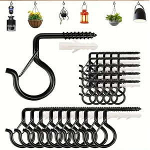 30pcs Q Hooks - Multi-Purpose Screw Hooks for Hanging Plants, Chandeliers, Potted Plants, Birdhouses, Wind Chimes & More - Safety Buckle Design (Black)