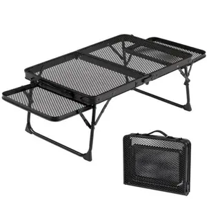 3ft Outdoor Grill Table - Foldable Camping Table - Portable Picnic Table with Wing Panels and Carry Handle - Collapsible Table - Lightweight Aluminum Folding Table for Beach BBQ RV - Black