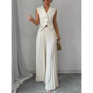 Women’s Two-Piece Solid Color Tank Top and Pants Set, Elegant Fashion Casual Outfit for Daily Outdoor Wear, Women’s Clothing for Work/Office, Womenswear