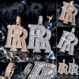 8052 Bling Double R Letter Pendant | Hip Hop Rapper Style Statement Piece summerwins