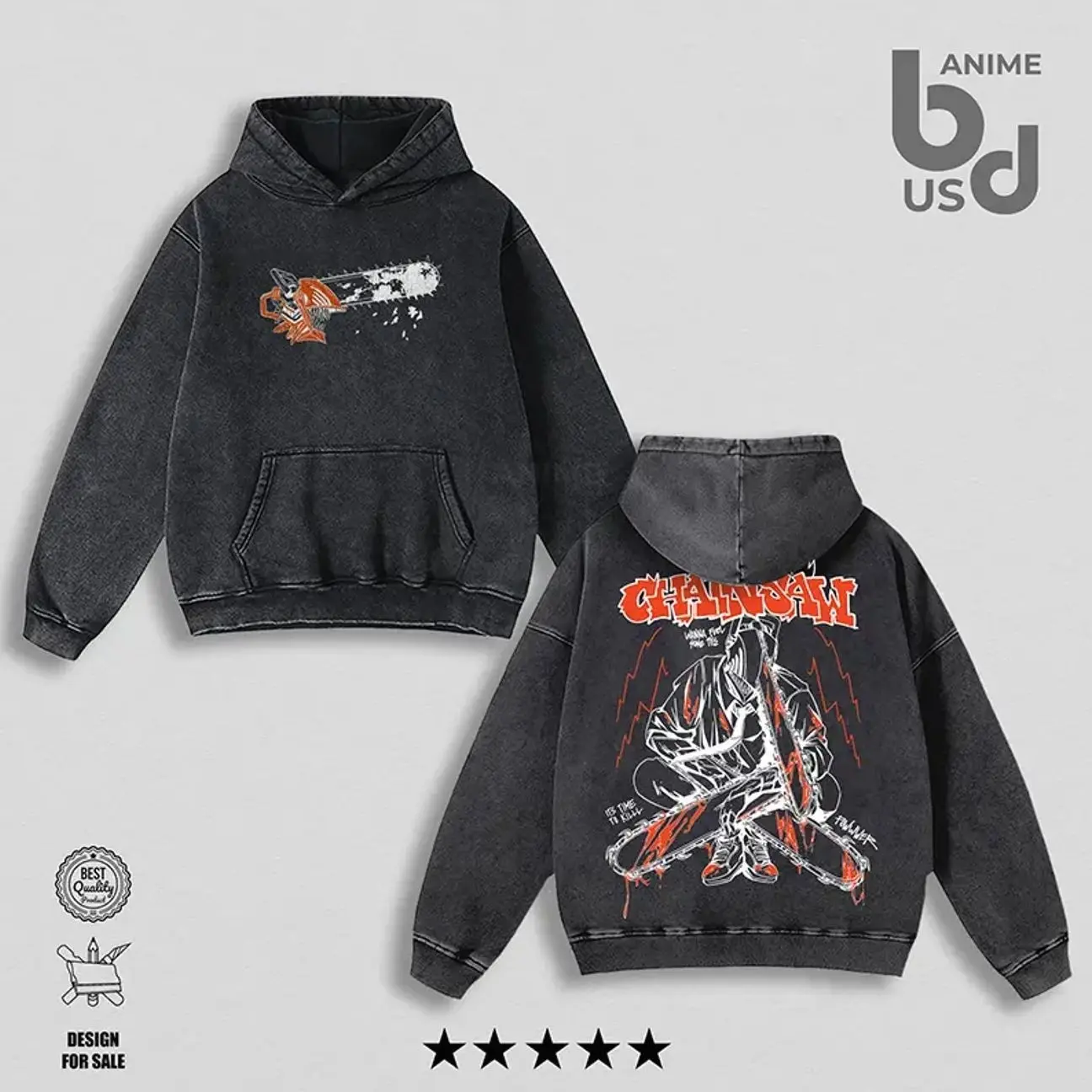 Chainsaw Man Denji Vintage Hoodie Wash – Double Printed Cool Style, Oversize Unisex Cotton, Retro 90s Graphic Tee, Streetwear, Menswear, Gift For Anime Fan BJD