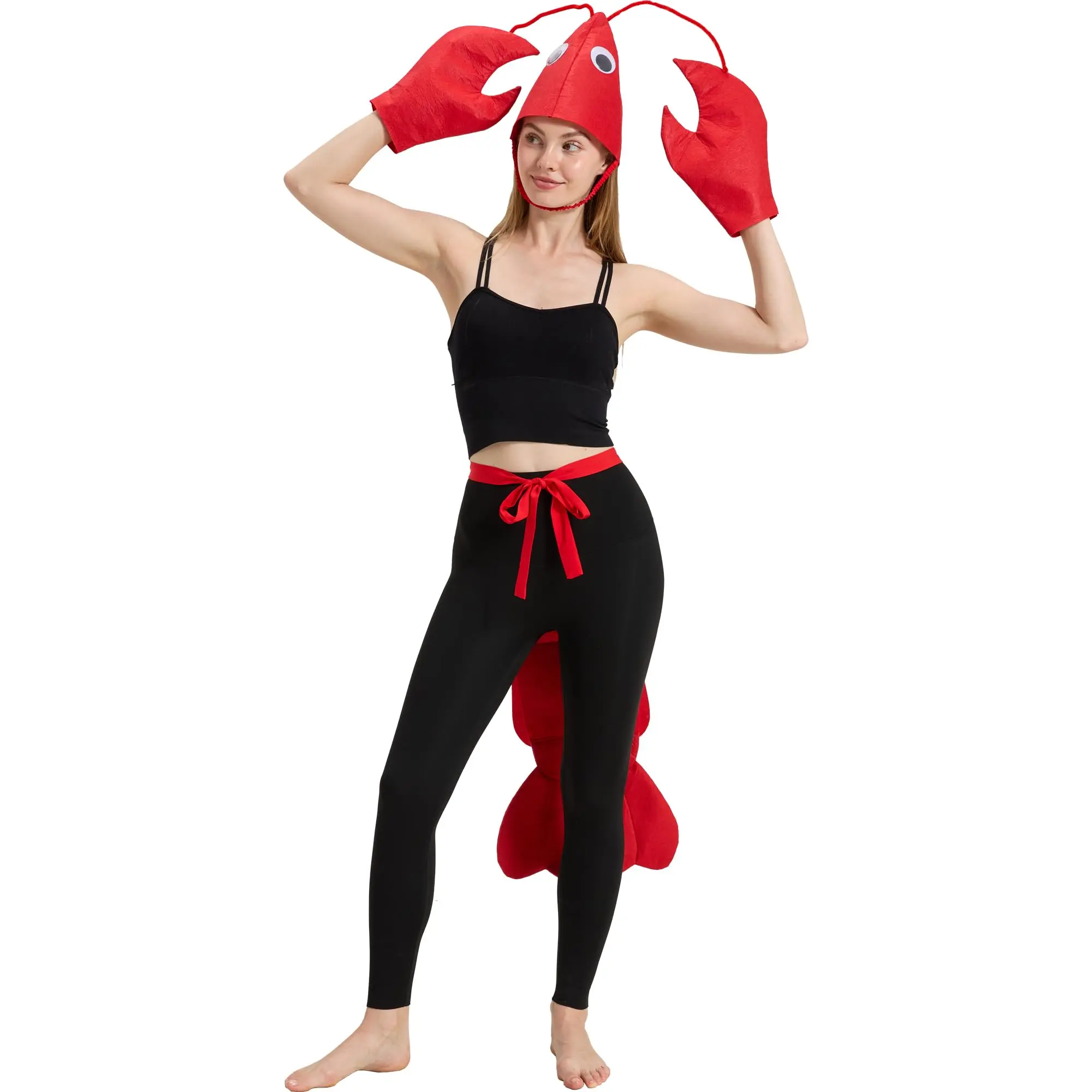 Adult Unisex One Size 3D Red Lobster Oversized Clothes Set - Includes Scallop Hat, Claws, Tail Accessories for Halloween Cosplay, Thanksgiving Costume Ideas, Holiday, Cosplay Gear, Comfortable, Polyester