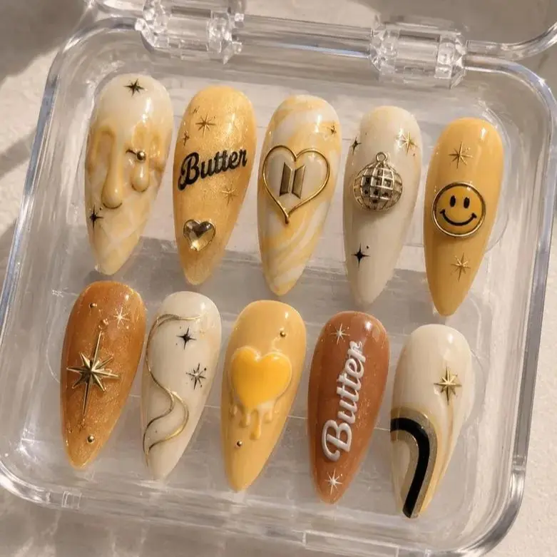 BTS Butter Press On Nails | K-Pop Butter Inspired Nails | ARMY Yellow Aesthetic Nails | Handmade Concert Nail Set