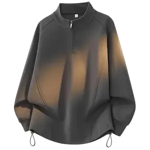 Casual Men's Stand Collar Sweatshirt: Comfort-Focused Half-Zip with Understated Contour Print – Versatile Everyday Top