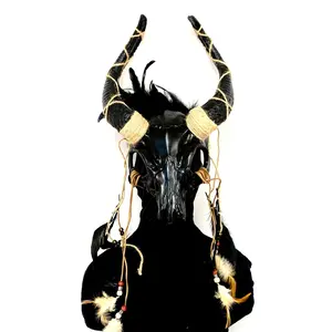 Krampus Ram Goat Demon with Horns Devil Halloween Masquerade Mask, Metallic Party Masks