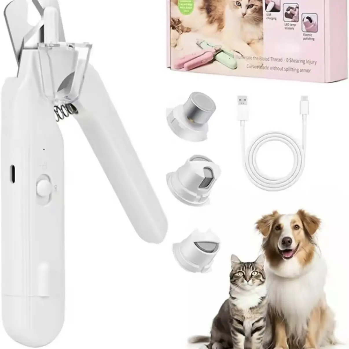 Summerwins 2-in-1 Rechargeable Electric Pet Nail Clipper-Paw Trimmer, Ultra-Quiet Motor Stainless Steel ABS Tool with LED Light for Safe Trim, Universal Fit for Dogs, Puppies, Cats, Kittens Grooming