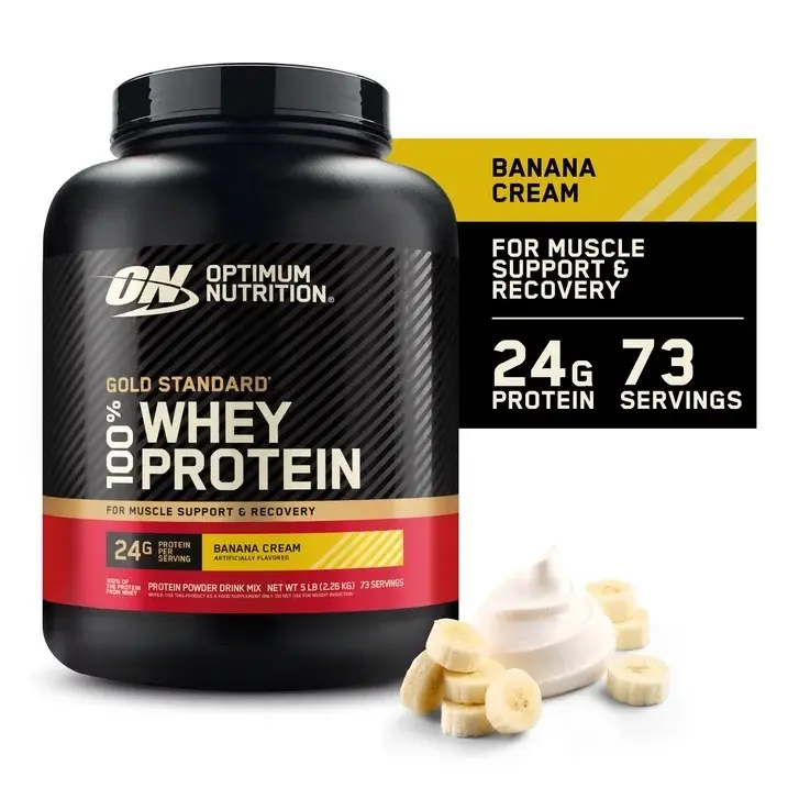Optimum Nutrition Gold Standard 100% Whey Protein Powder, Banana Cream Flavor, 5 lb (73 Servings)