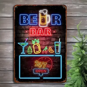 Beer Bar Sign, Tiki Bar Decor, Bar Welcome Neon Metal Sign, Funny Bar Signs, Retro Home Bar Sign, Beer Drinker Gifts, Vintage Bar Metal Sign (12"X 8", 1PC)
