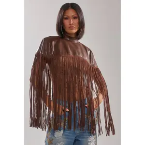 FRINGE FOR DAYS FAUX LEATHER TOP