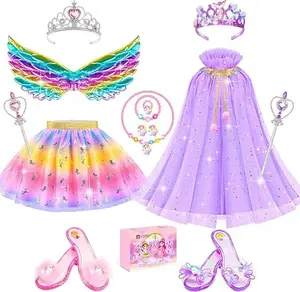 Mother Day Gift Princess Dress Up Clothes for Little Girls, Dress Up Shoes Pretend Play Unicorn Mermaid Costumes, Tutu Skirt, Princesss Cape Crown Wand Accessories Toys Christmas Gifts for Girl Kids3 4 5 6