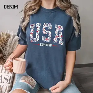 Comfort Colors USA Shirt, Floral America Shirt, Fourth of July Shirt, 4th of July Tee, Patriotic Women Shirt, USA Est 1776 Shirt - SoftHype Apparel