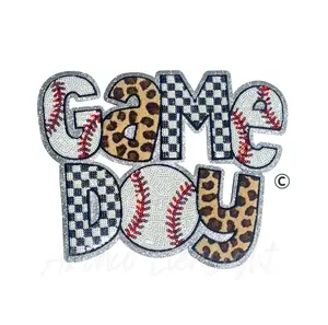 Baseball Game Day Checkered Cheetah Sequins Patch - Large