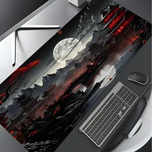 Japanese Riverside Full Moon Pattern Mouse Pad, Rectangle Gaming Mouse Pad, Non-slip Rubber Pad, Desktop Decoration Protective Pad for Home, Office