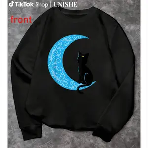 Unisex Black Cat & Crescent Moon Sailor Mom Long Sleeve Sweatshirt 100% Cotton