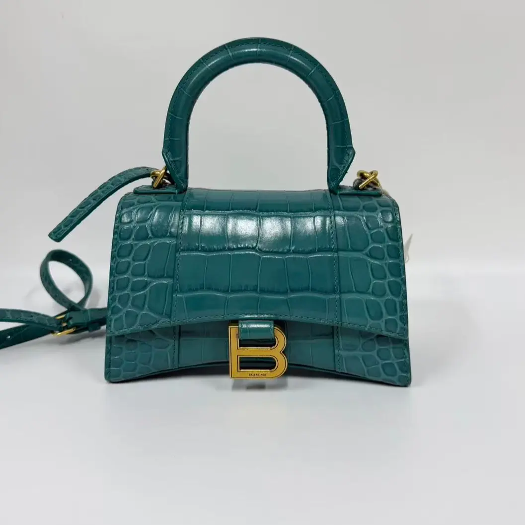 Pre-owned France Crossbody Bags Balenciaga Blue Green Crocodile Embossed Hourglass(SZ 54503）