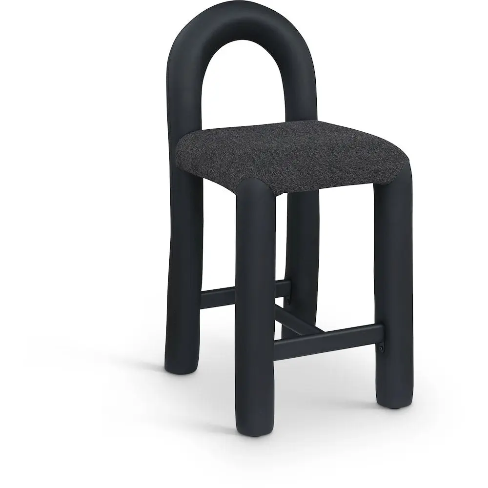 Amari Black Vegan Leather and Boucle Fabric Stool