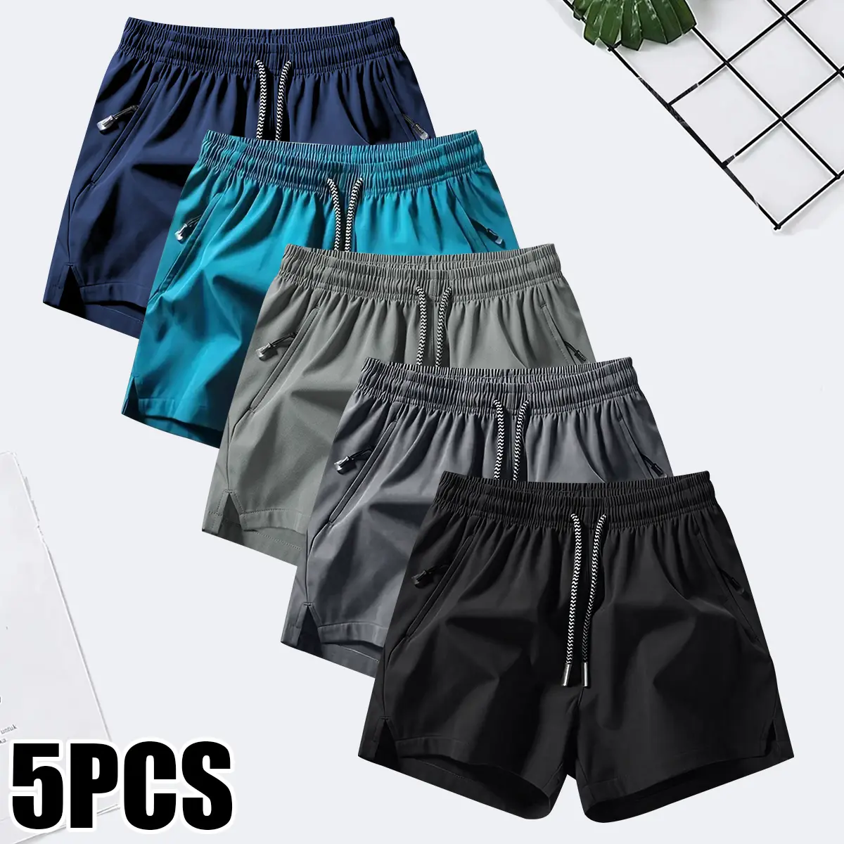Men's Quick-Dry Athletic Shorts – Lightweight Performance Training Shorts with Reflective Zip Pockets – Breathable Sport Shorts Set for Gym, Running & Hiking