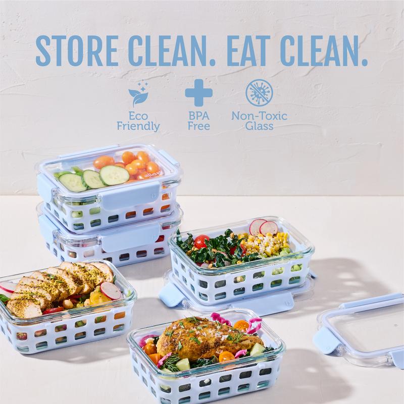 Ello Duraglass™ Meal Prep Containers Set of 5 BPA Free Airtight Food Storage with Leak-Proof Lid Microwave & Oven Safe Kitchen Utensils