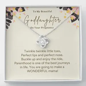 Love Knot Necklace : Pregnancy Gift for Goddaughter • Gift for First Time Mom • Baby Shower Gift for Goddaughter • Perl and Vega.r, Anniversary Gift, Necklace Jewelry With Message Card & Box